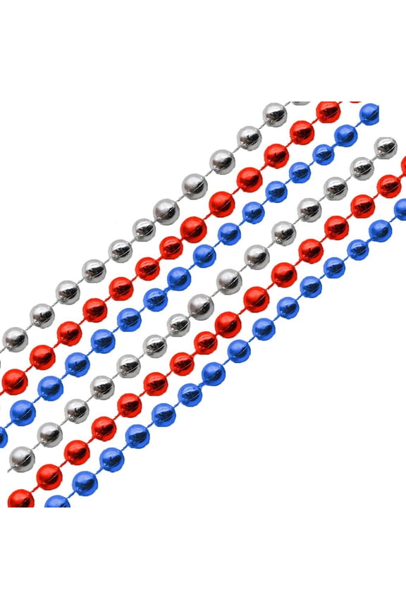 4th of July Beads Necklaces, Metallic Patriotic Independence Day Red Blue White Necklace, Red Silver Blue Metallic Beaded Necklaces for Patriotic Crafts Party Favors Masquerade