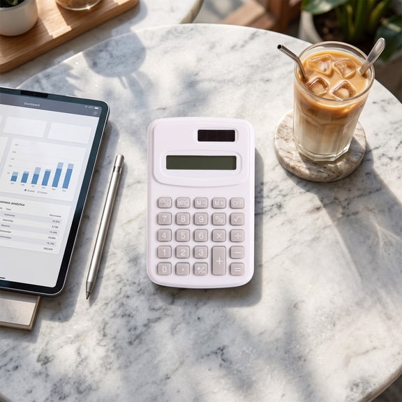 Guoxxzi Basic Standard Calculators, Small Digital Desktop Calculator with 8-Digit LCD Display, Auto Powered Handheld Calculator, Battery Solar Power Smart Calculator (White)