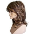 thumbnail image 1 of Guoxxzi Dark Brown Highlight Wig Bob Layered Wigs, Medium Side Bang Highlighted Layered Slightly Curled Synthetic Wig, 1 of 4