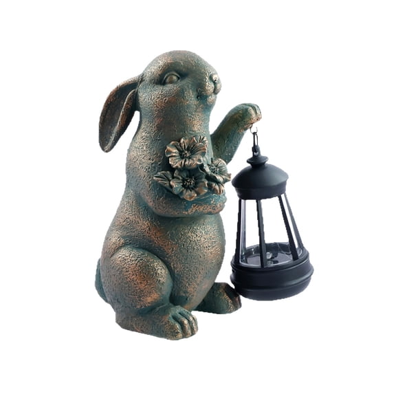 Guoxxzi Easter Decorations, Outdoor Solar Lights Easter Bunny Resin Solar Outdoor Light Household Animals Statue Ornaments Courtyard Paths Garden Balcony Decoration Lights, Bronze