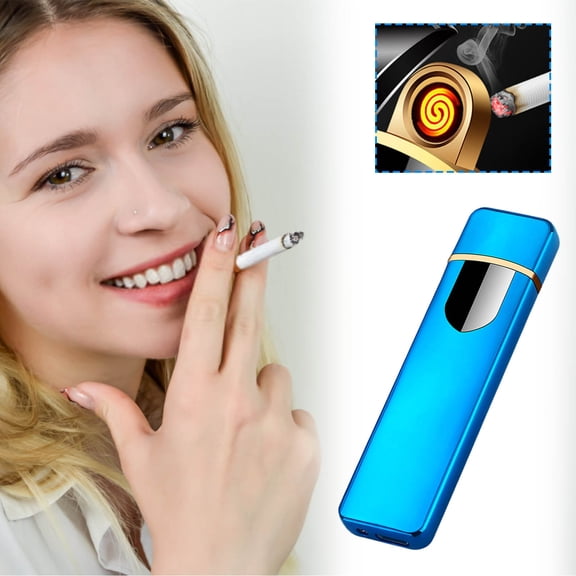 Guoxxzi Electronic Lighter, Smart USB Rechargeable Lighter with Battery Indicator, Windproof Flameless Lighter Lightweight Plasma Lighter for Indoor Outdoor (Blue)