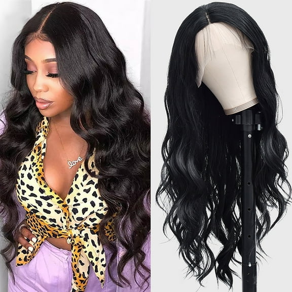 Guoxxzi Front Lace Wig Body Long Curly Hair Synthetic Wig 26 Inch