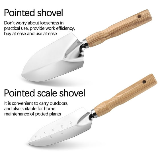 Guoxxzi Home Essentials for New Home, Wooden Handle Stainless Steel Garden Planting Tools For Growing Vegetables Growing Flowers And Pulling Weeds Household Shovel Rake