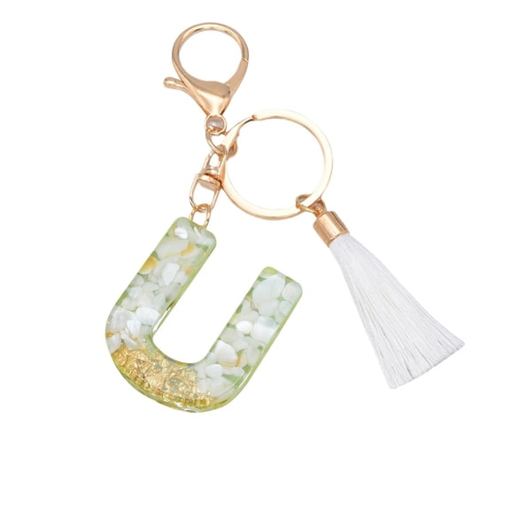 Guoxxzi Home Essentials for New Home, New White Tassel Letter Key Chain Crystal Drop Pendant Fashionable Bag Key Chain