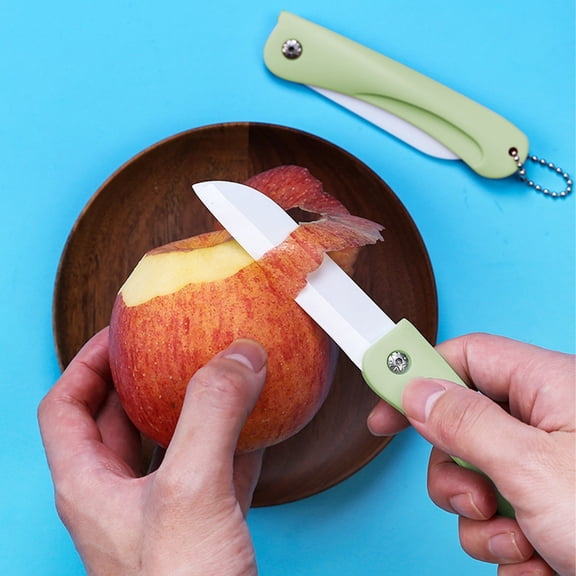 Guoxxzi Kitchen Accessories for Countertop, Portable Ceramic Folding Fruit Knife Mini Pocket Kitchen Knife With Chain For Travel Camping Or Home Use 3 Colors Available, Mint Green