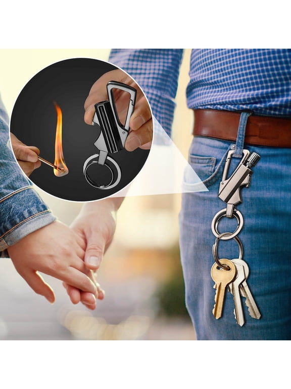 Permanent Match Bottle Opener Metal Keychain, Reusable Survival Fire Starter Lighter, Emergency Waterproof Striker Stick Kit (Fuel Not Included), Silver