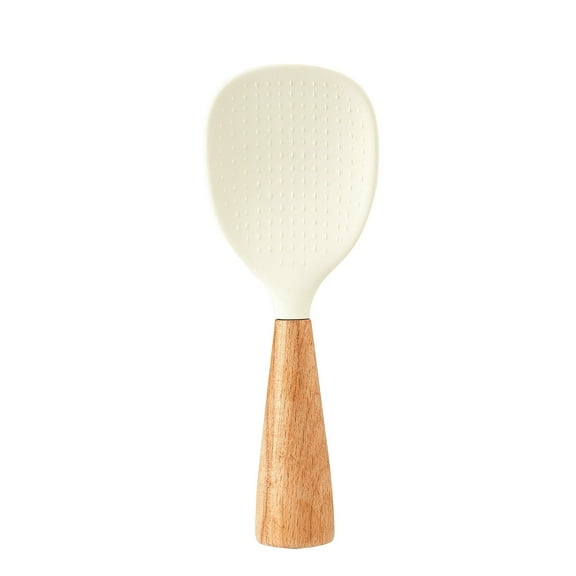 Guoxxzi Silicone Rice Paddle Spoon with Wood Handle, Rice Paddle Spoon Non-Stick Vertical Rice Spoon Kitchen Tool with Wooden Handle Stand Up Serving Spoon Spatula for Kitchen Cooking
