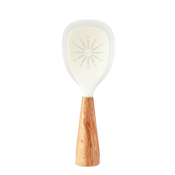 Guoxxzi Silicone Rice Paddle Spoon with Wood Handle, Rice Paddle Spoon Non-Stick Vertical Rice Spoon Kitchen Tool with Wooden Handle Stand Up Serving Spoon Spatula for Kitchen Cooking