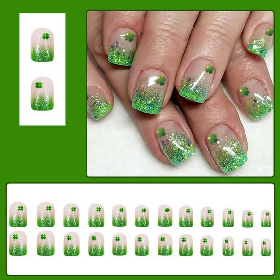 Guoxxzi St. Patrick's Day on Nails Manicure Kit Short Square for Women, Fake Nails, Press Nail Tips Acrylic Nail Art Kit Glue on Nails, Full Cover False Nails 24 Pcs/set