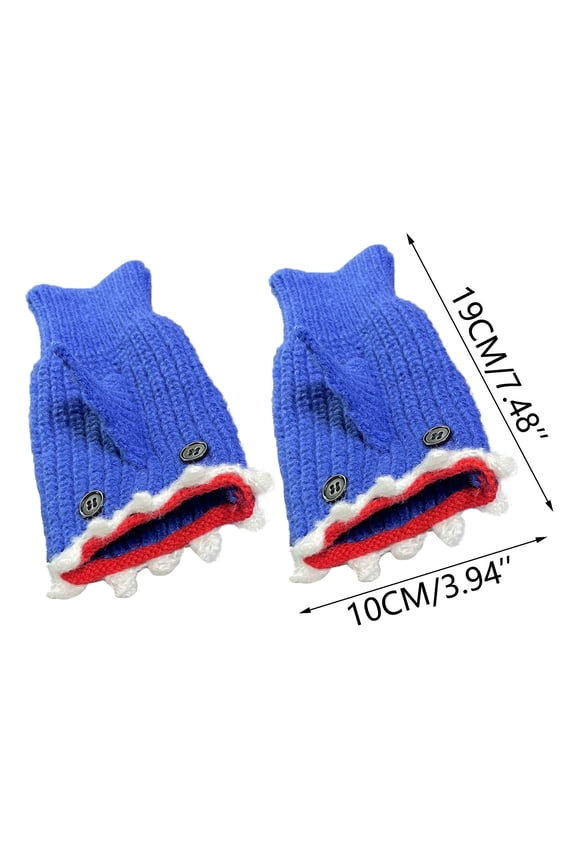 Winter Gloves Women Men, Winter Warm Gloves, Cute Sharks Half-Finger Winter Gloves Warm Knit Mittens For Outdoor Texting And Cold-Weather Funny