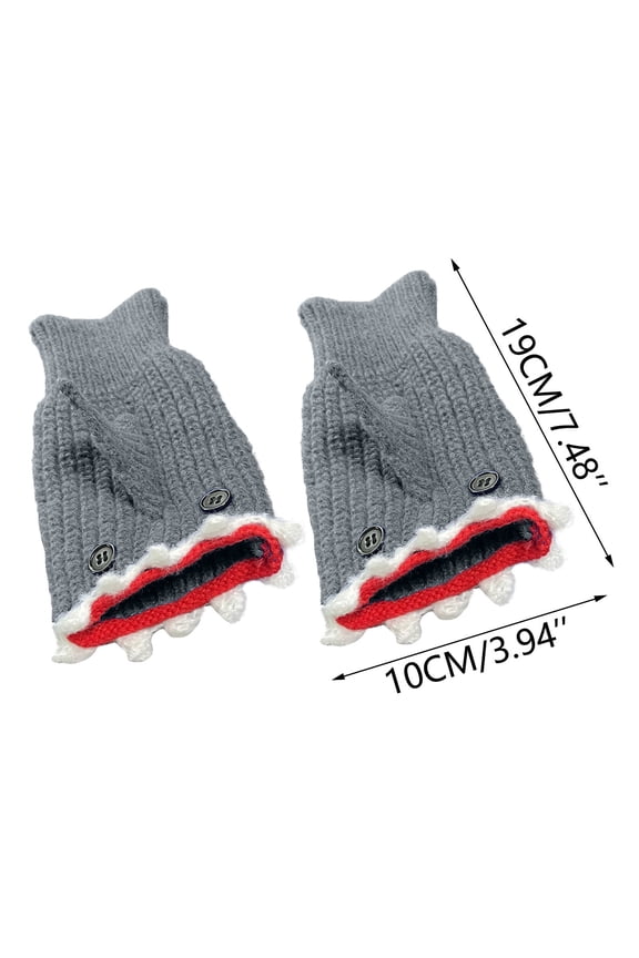 Winter Gloves Women Men, Winter Warm Gloves, Cute Sharks Half-Finger Winter Gloves Warm Knit Mittens For Outdoor Texting And Cold-Weather Funny