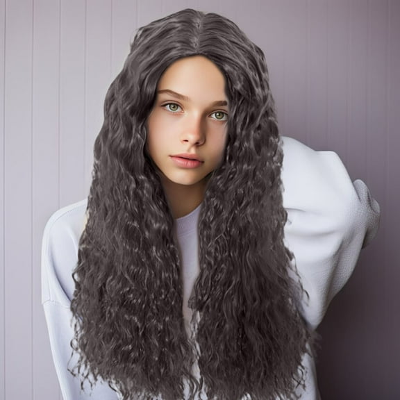 Guoxxzi Women'S Chemical Fiber Wig Long Hair Small Curly Head Cover Matte High-Temperature Silk Bangs Long Hair Dense Hair Wig 23.6in