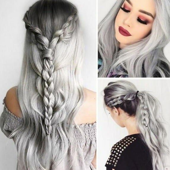 Guoxxzi Women's Grayish White Mixed Color Gradient Medium Length Curly Wig