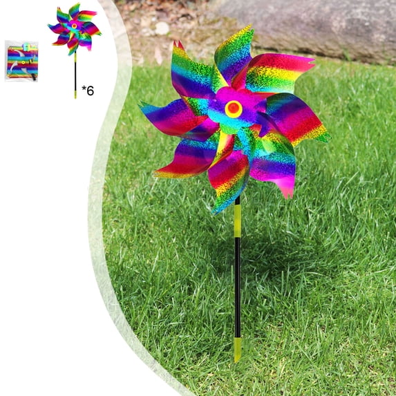Guozer 6Pcs Pinwheels for Yard and Garden Reflective Wind Spinners Reflective Pinwheels to Birds Deterrent