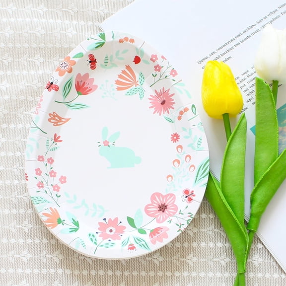 Guozer 8Pcs Easter Plates Disposable Easter Egg Plates Easter Egg Shaped Paper Plates Disposable Tableware for Bunny Party Spring Party Easter Party Supplies