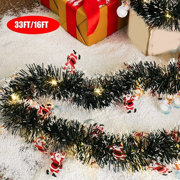 Guozer Christmas Encrypted Decorative Rattan And Warm Colors Light Up Door Window Arrangement Staircase Handrail Christmas Tree Decorations 33FT