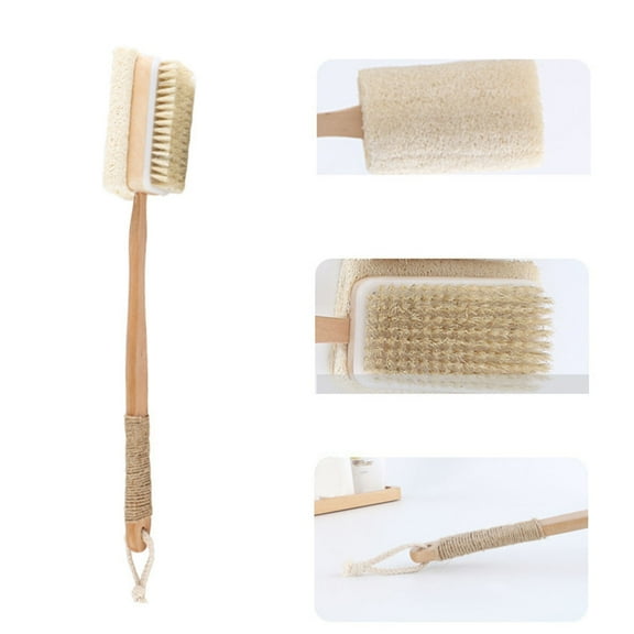 Guozer Loofah Long Wooden Handle Brush Detachable Rub Back Double-sided Loofah Bath Brush Bath Brush Back Long Handle Bath Ball
