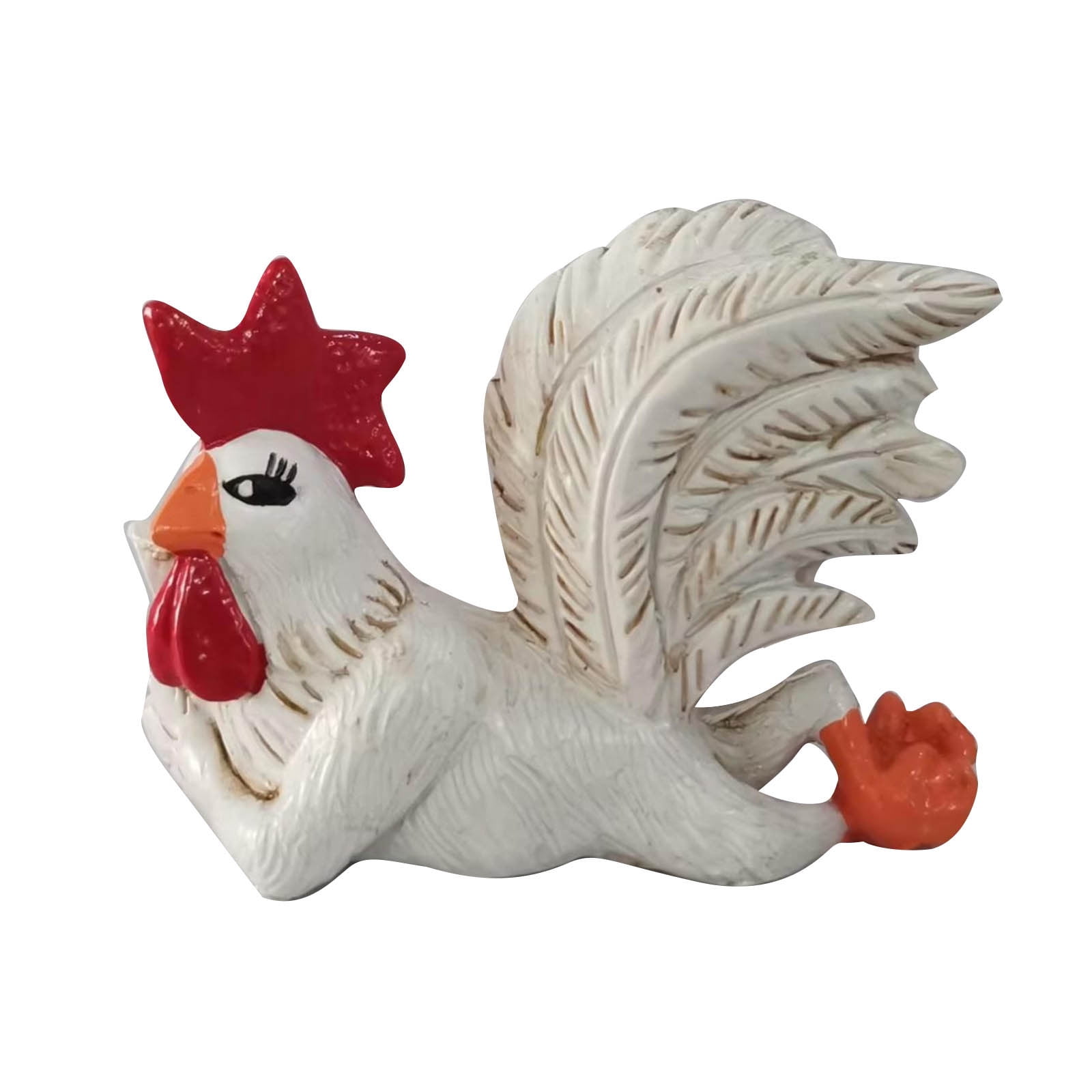 White and Red Resin Rooster Statue for Home Decor