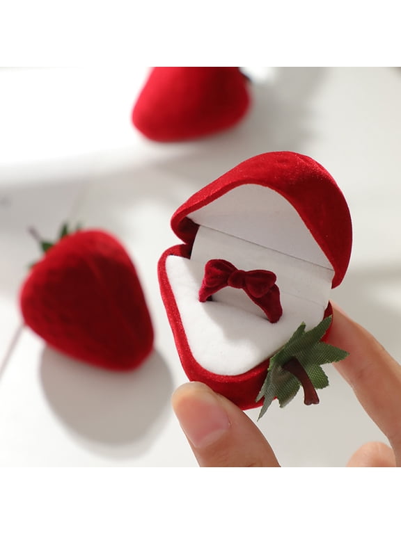 Ring Box Set, Strawberry-shaped Ring Box with Bow Ring, Gifts for Valentine's Day, Christmas, Anniversary, Birthday