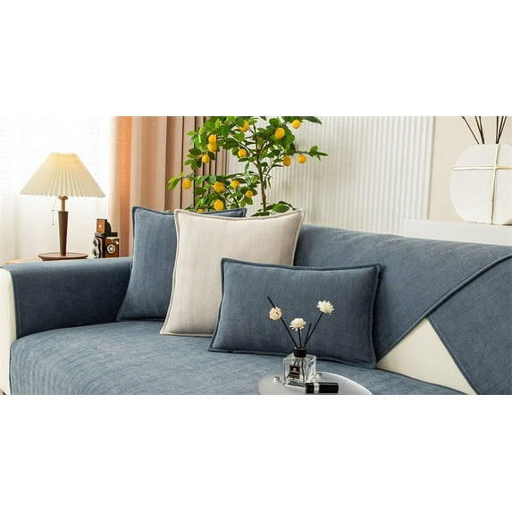Guozer Solid Color Sofa Cover 1PC Herringbone Stripe Sofa Cushion Non-slip Sofa Cushion Towel Machine Washable Furniture Cover