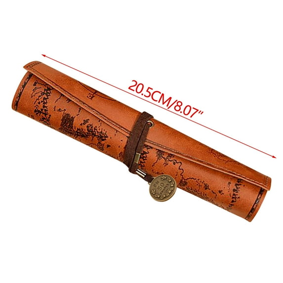 Guozer Clearance Treasure Map Vintage Canvas Leather Large Capacity Rolling Pencil Bag Cute Stationery Box Rolling Pencil Bag