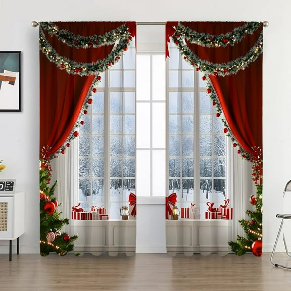 Guozer Winter Curtains for Living Room 2PCS 59.05x65.35in Semi-Blackout Short Curtains for Christmas, Doors, Window, Cabinet Doors, Fireplace, Balcony, Bedroom