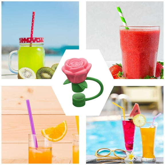 Guozer Decoration Straw Cap for Party Decor Flower Straw Toppers Dust-Proof Straw Caps for Water Bottle