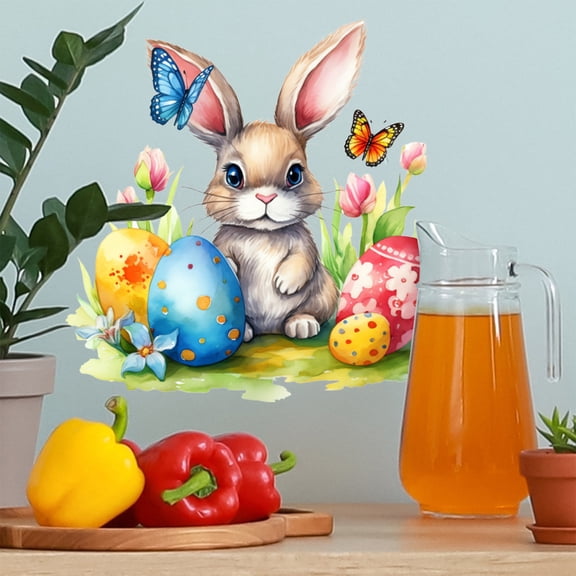 Guozer Easter Wall Stickers & Murals Wall Decals Peel and Stick Easter Window Clings for Glass Window Cartoon Easter Egg Bunny Wall Stickers Decor for Bedroom Nursery, Boys and Girls Room