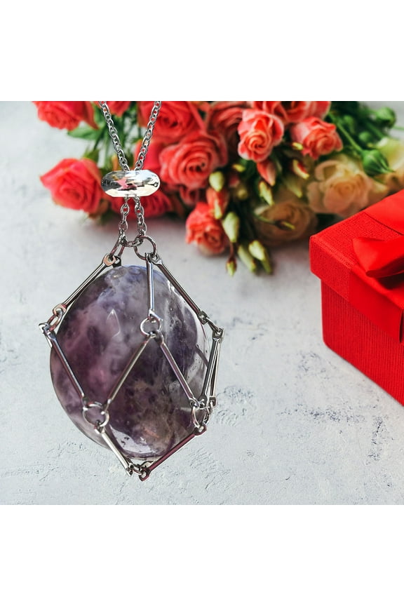 Natural Crystal Mesh Pocket Metal Necklace Woven Pendant Chain Mesh Pocket Pendant Rope