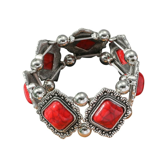 Guozer Personalized Retro Geometric Inlaid Turquoise Elastic Bracelet Female Bohemian Style Bracelet Jewelry