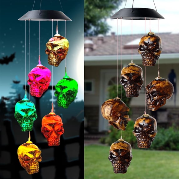 Guozer Skeleton Wind Chime Light - Multi-Color Solar Powered LED Outdoor Halloween Decor for Trees & Patios