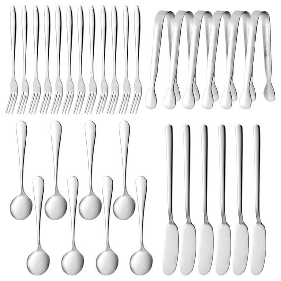 Guozer Stainless Steel Cheese Knife And Spreader 14PCS Set With Knife Ice Tongs Coffee Spoon And Sugar Tongs