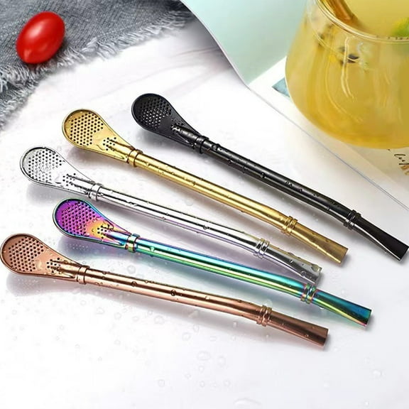 Guozer Stainless Steel Straw Spoon Cocktail Milk Tea Coffee Stirring Stick Stirring Spoon Metal Straw Coffee Stick