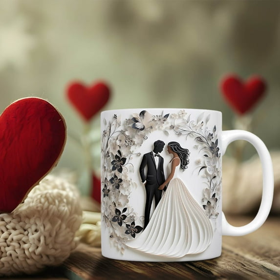 Guozer Wedding Theme Ceramic Mug for Wedding Accompaniment Drinking Mug for Office Home Gift