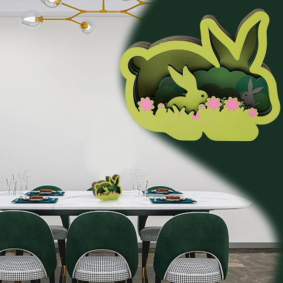 Guozer Wood Carving Rabbitss Ornaments Easter Centerpiece for Desk Easter Decoration for Home Ornament for Easter Indoor Outdoor Garden Yard