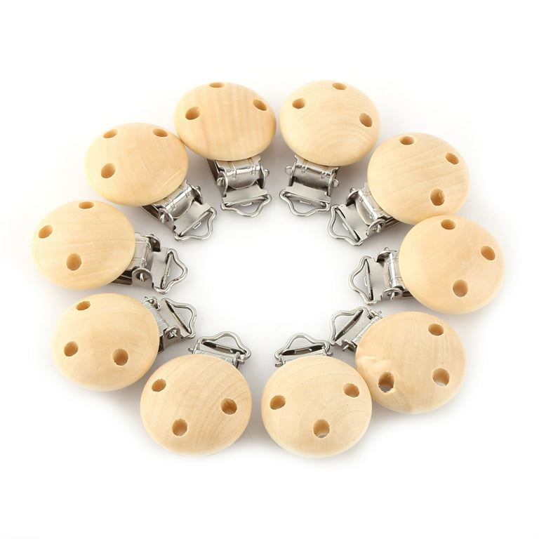 Gupbes 10pcs/lot Cute Round Wood Natural Baby Pacifier Clip Charm Infant  Nipple Clasps 3 Holes,Baby charm,Wood charm 