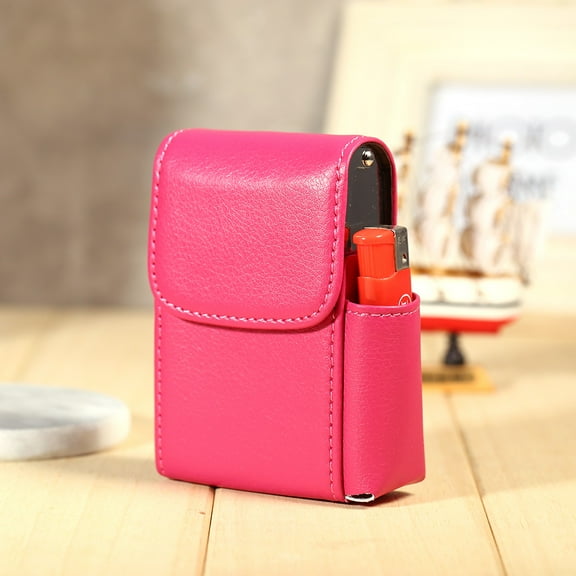 Gupbes PU Leather Cigarette Box, Anti-Scratch Cigarette Storage Case With Pouch Lighter Holder For Men Women Daily Use (Rose Red)
