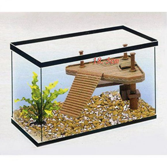 Gupbes Reptiles Floating Platform, Turtle Frog Pier Basking Platform Terrarium Tank Decorative Ornament with Textured Ladder Ramp