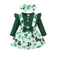 thumbnail image 1 of Gupgi 0-12M Infant Girl Irish Festivals Outfits Ribbed Long Sleeve Romper with Shamrock Suspender Skirt and Headband, 1 of 9