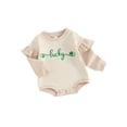 thumbnail image 1 of Gupgi 0-24 Months Baby Girl Romper Ruffle Long Sleeve Shamrock Letter Embroidery Bodysuit Playsuit, 1 of 9