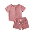 thumbnail image 1 of Gupgi 0-6Y Baby Shorts Set Solid Color Style Round Neck Short Sleeve Button Closure Top Suit, 1 of 8