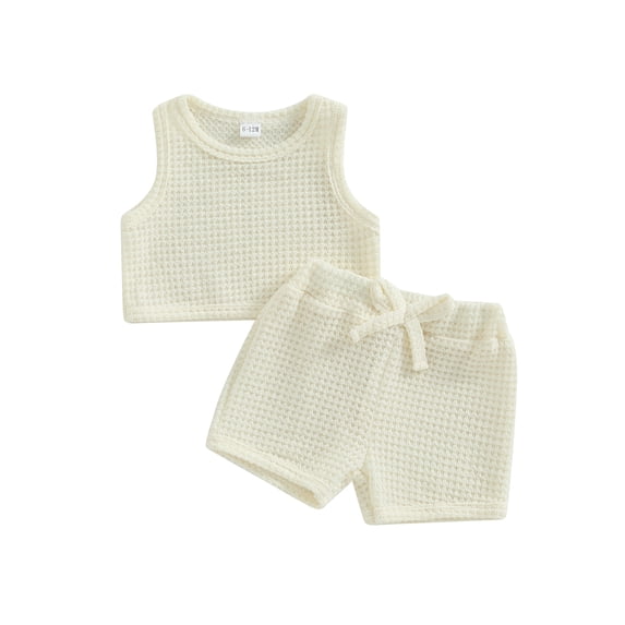 Gupgi 1-4Y Little Girls Summer 2PCS Sets Sleeveless Solid Color Tank Tops Drawstring Shorts Sets