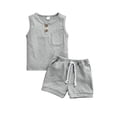 thumbnail image 1 of Gupgi 2 Pcs Infant Summer Outfits, Baby Solid Color Round Neck Tank Tops with Pocket + Shorts, 1 of 7