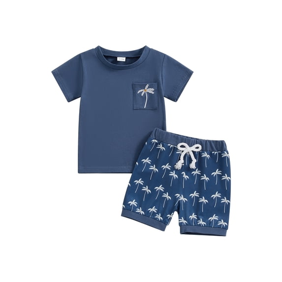 Gupgi 2Pcs Baby Boy Summer Outfits Short Sleeve Tree Embroidery T-Shirt + Shorts Set Clothes 6 Months - 3 Years