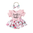 thumbnail image 1 of Gupgi Baby Girl Romper Dress Letter Floral Print Jumpsuit with Headband Set Summer Clothes 2 Pcs Outfits, 1 of 9