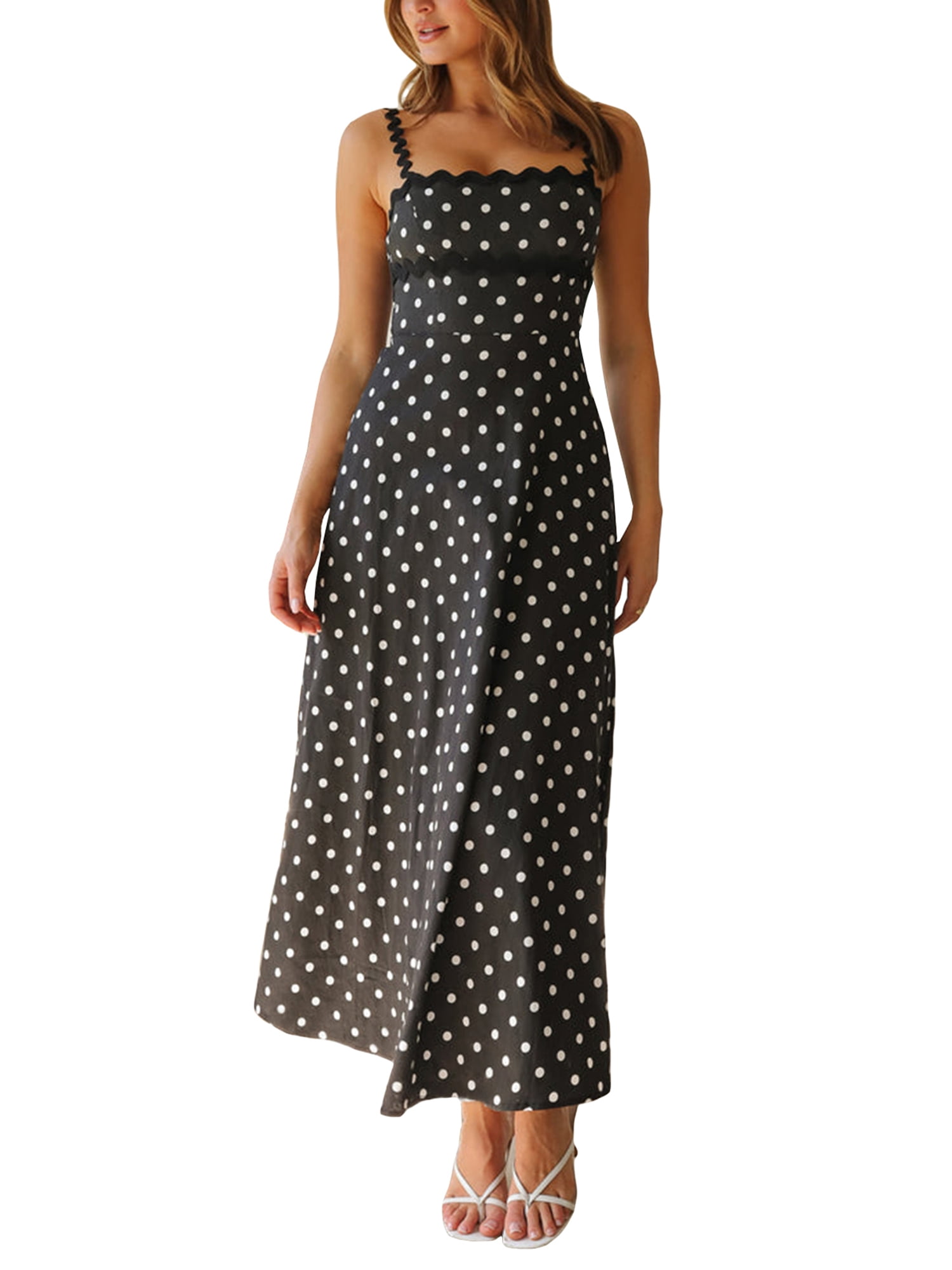 Gupgi Summer Women Long Cami Dresses Dot Print Sleeveless ALine