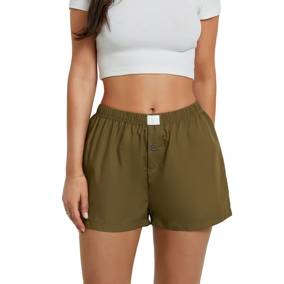 Gupgi Summer Women Plaid Print Shorts Elastic Low Waist Button Front Lounge Shorts Boxers Streetwear