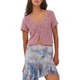 thumbnail image 1 of Gupgi Women Crop Knit Cutouts T-Shirts Summer Tie Button Front Short Sleeve Tops for Aesthetic Grunge Clothes, 1 of 9