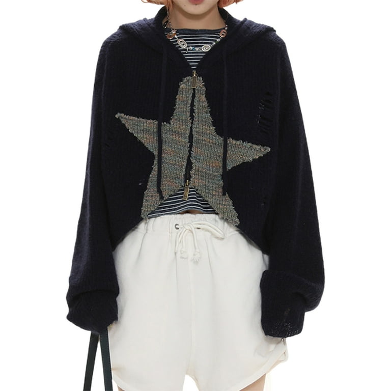 Hooded Long Sleeved Contrast Short Cropped Sweatshirt Hooded Long Sleeved Contrast Short Cropped Sweatshirt