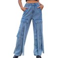 thumbnail image 1 of Gupgi Women Retro Cargo Jeans Elastic Rise Straight Leg Loose Denim Pants with Pockets S/M/L/XL, 1 of 9
